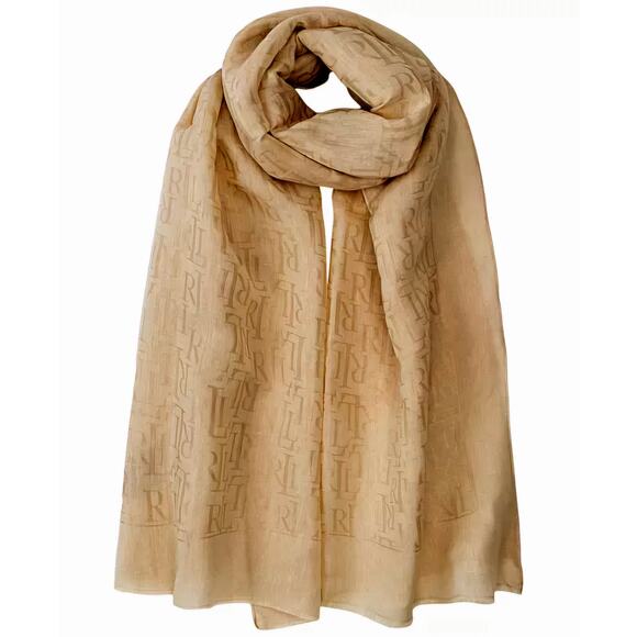 Lauren Ralph Lauren Women's Monogram Lightweight Jacquard Wrap Scarf in cream - Picture 1 of 4